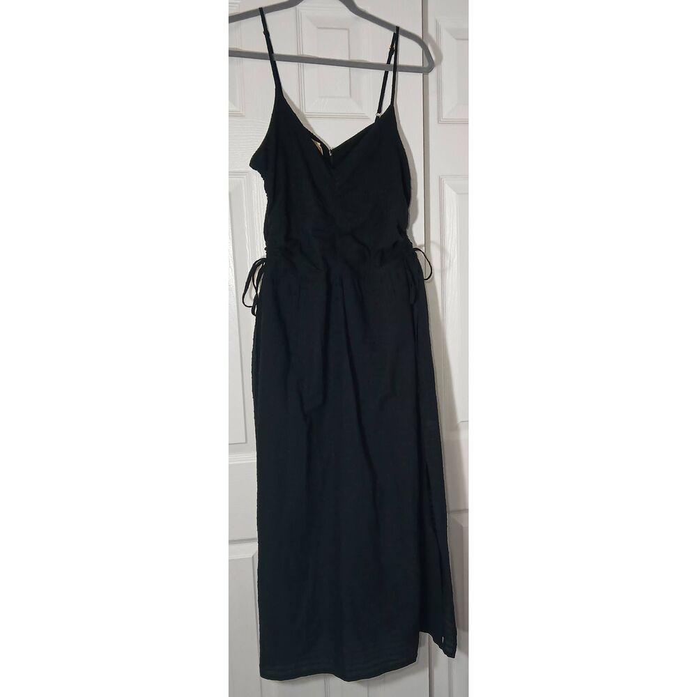 Nation ltd womens long maxi dress large linen cotton has pockets sundress black